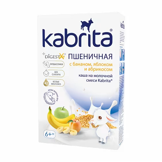 Каша Kabrita Пшеничная с бананом, яблоком и абрикосом (с 6 месяцев) 180 г