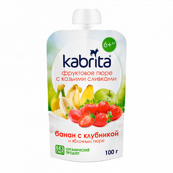 Пюре фруктовое Kabrita Банан с клубникой и яблочным пюре 100 г