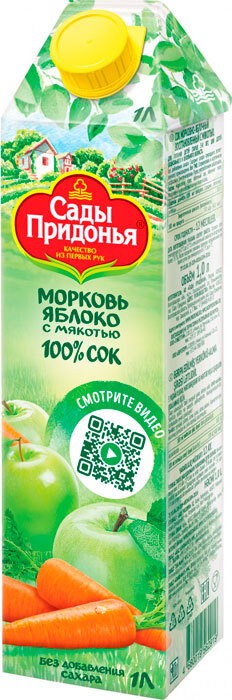 Сок с мякотью Сады Придонья Морковь Яблоко без сахара 1,0 л