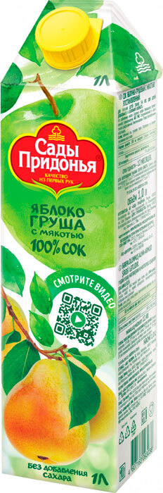 Сок с мякотью Сады Придонья Яблоко Груша без сахара 1,0 л
